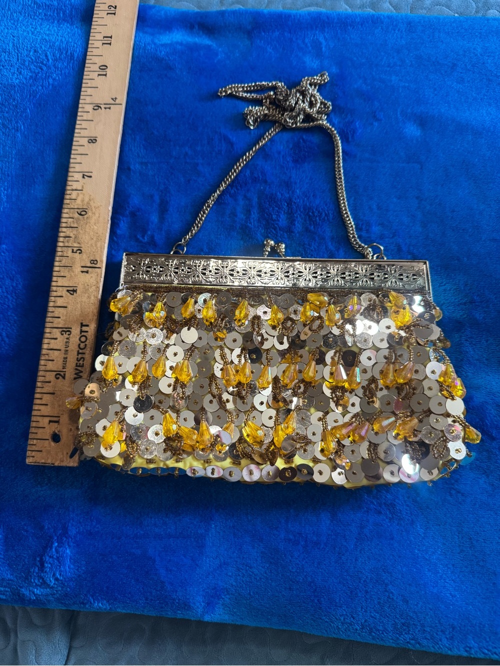Vintage Yellow Sequin Beaded Evening Clutch - Picture 4 of 8